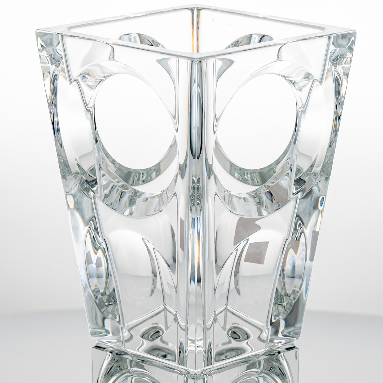Rectangular Baccarat Signed Geode Clear Crystal Vase with Holes, France