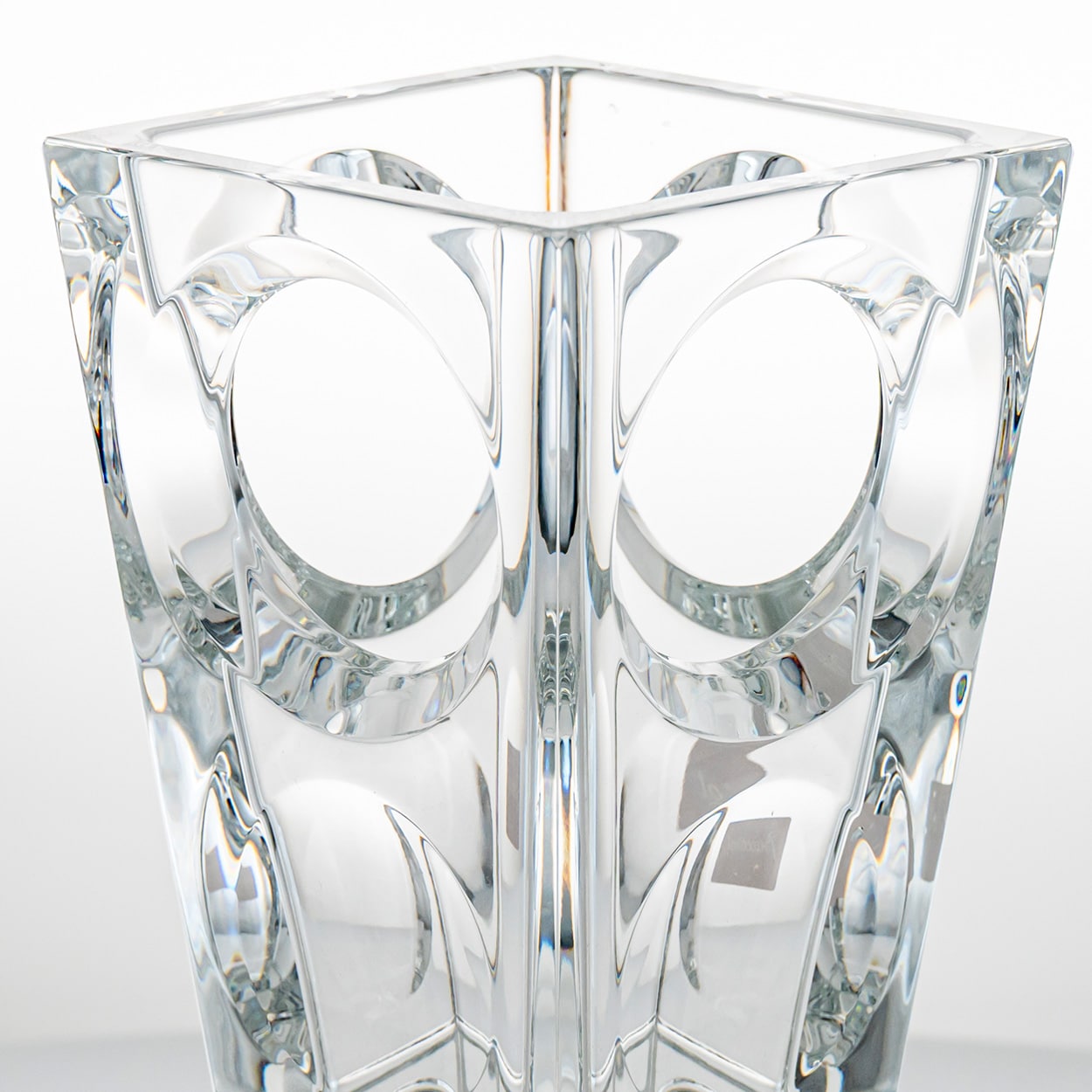 Rectangular Baccarat Signed Geode Clear Crystal Vase with Holes, France