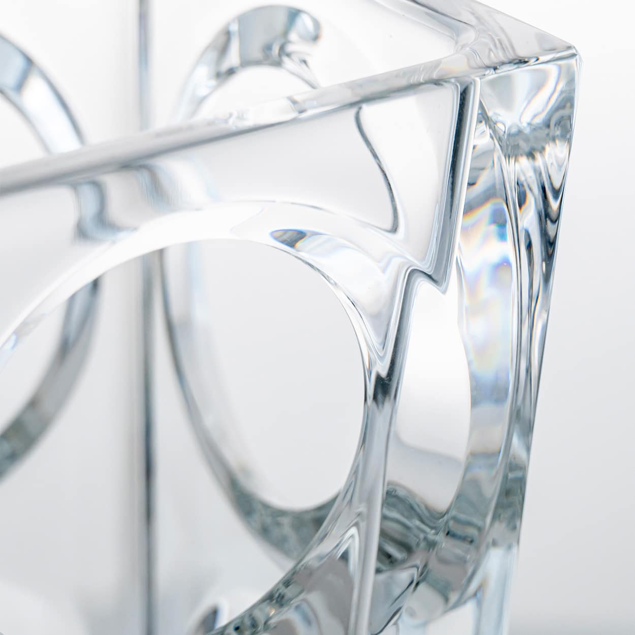 Rectangular Baccarat Signed Geode Clear Crystal Vase with Holes, France