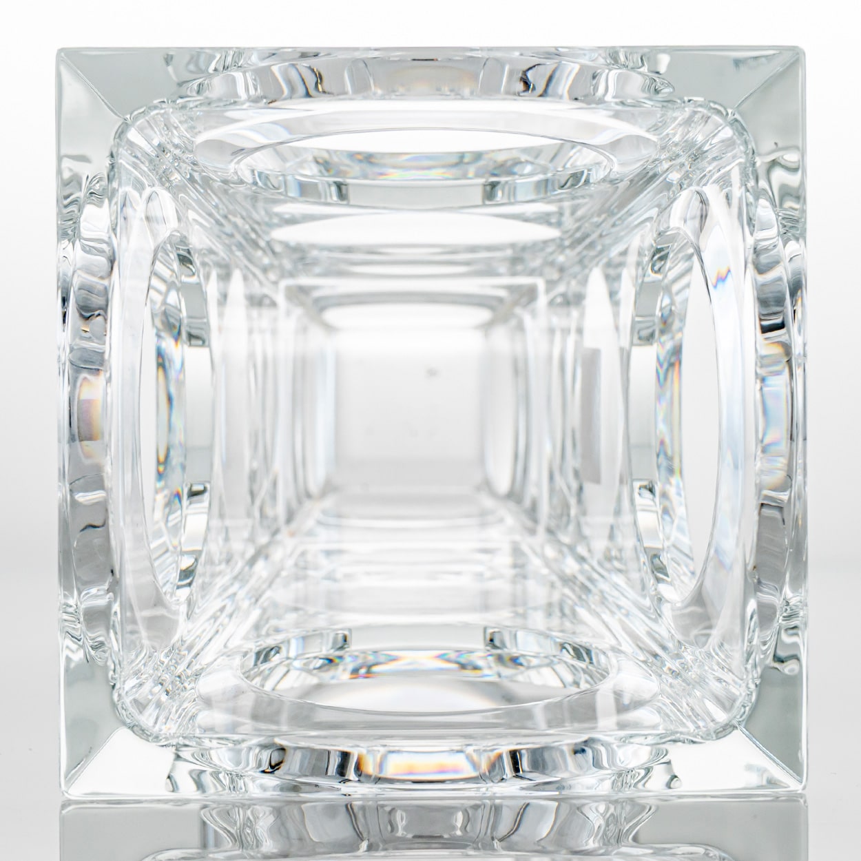 Rectangular Baccarat Signed Geode Clear Crystal Vase with Holes, France