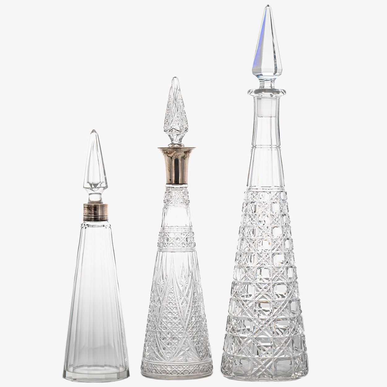 Set of 3 Baccarat Structured Clear Crystal Glass Carafes, France