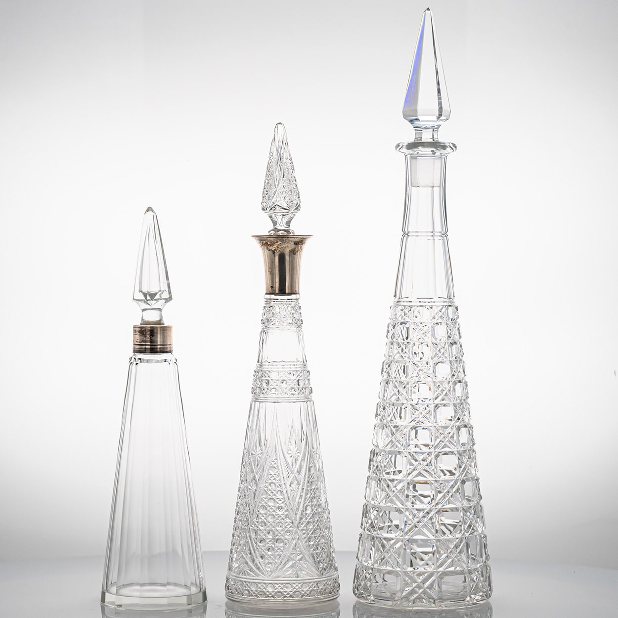 Set of 3 Baccarat Structured Clear Crystal Glass Carafes, France