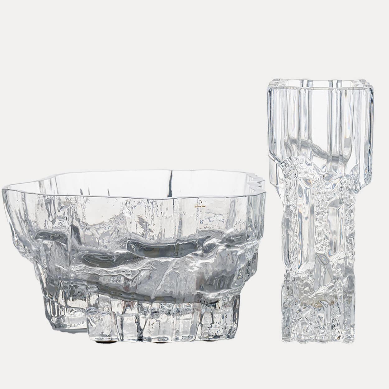 Set Tapio Wirkkala Glass Footed Bowl and Glass Vase, Inari Kantarelli, Finland