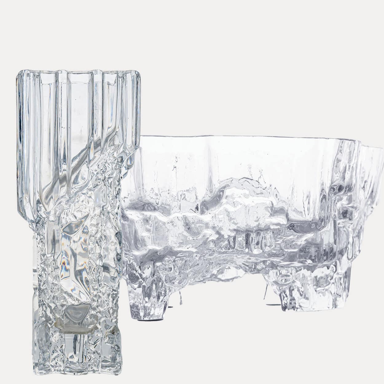 Set Tapio Wirkkala Glass Footed Bowl and Glass Vase, Inari Kantarelli, Finland