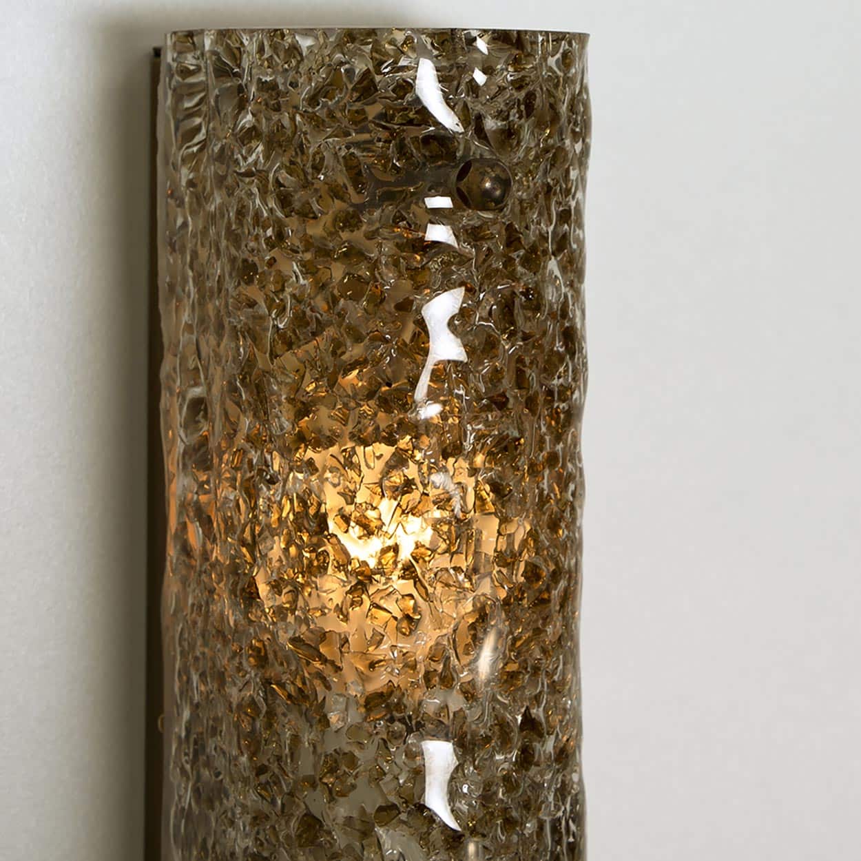 1 of the 2 Brown Glass Wall Light Fixtures Brass by Hillebrand, Germany, 1960