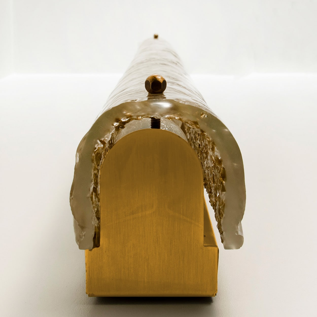 1 of the 2 Brown Glass Wall Light Fixtures Brass by Hillebrand, Germany, 1960