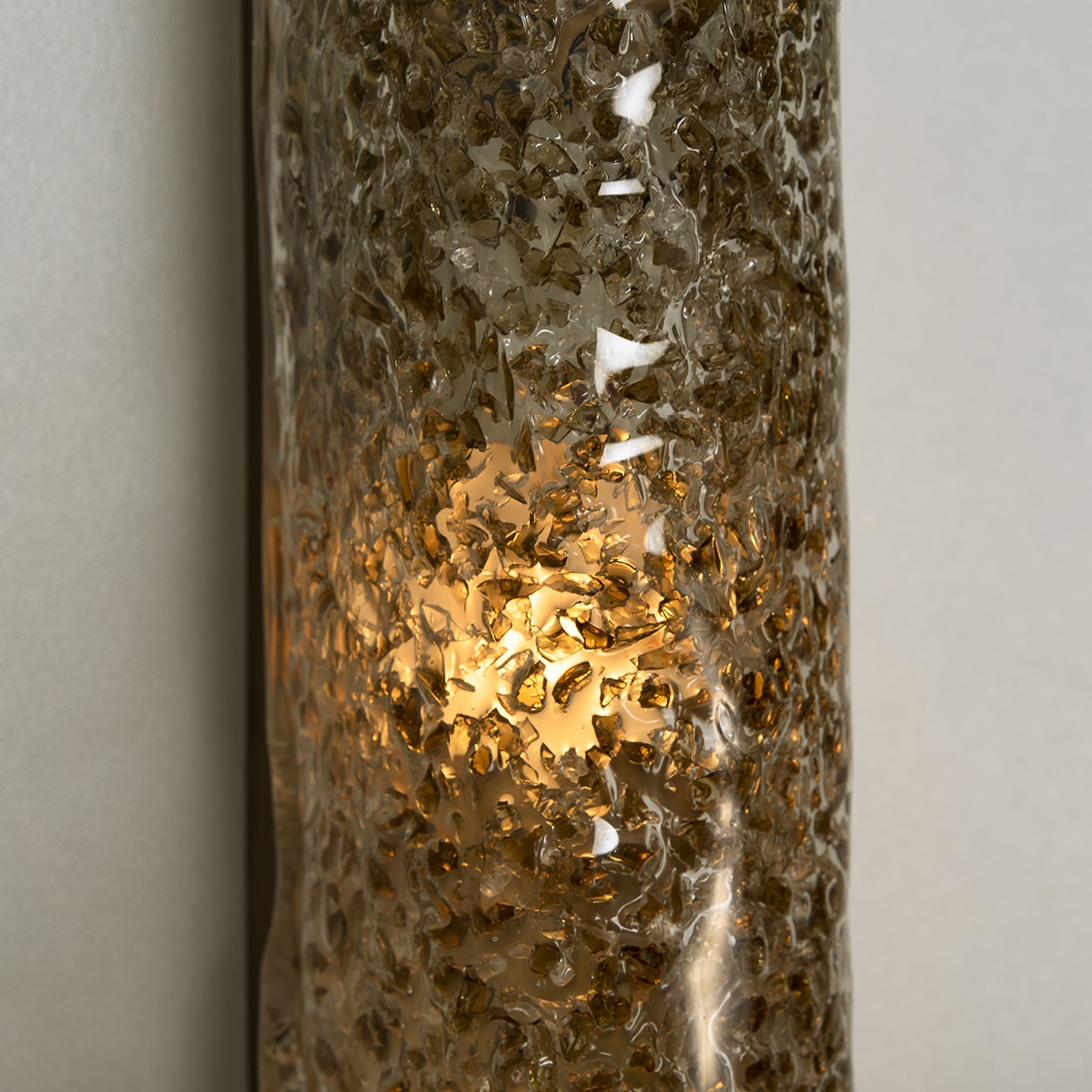 1 of the 2 Brown Glass Wall Light Fixtures Brass by Hillebrand, Germany, 1960