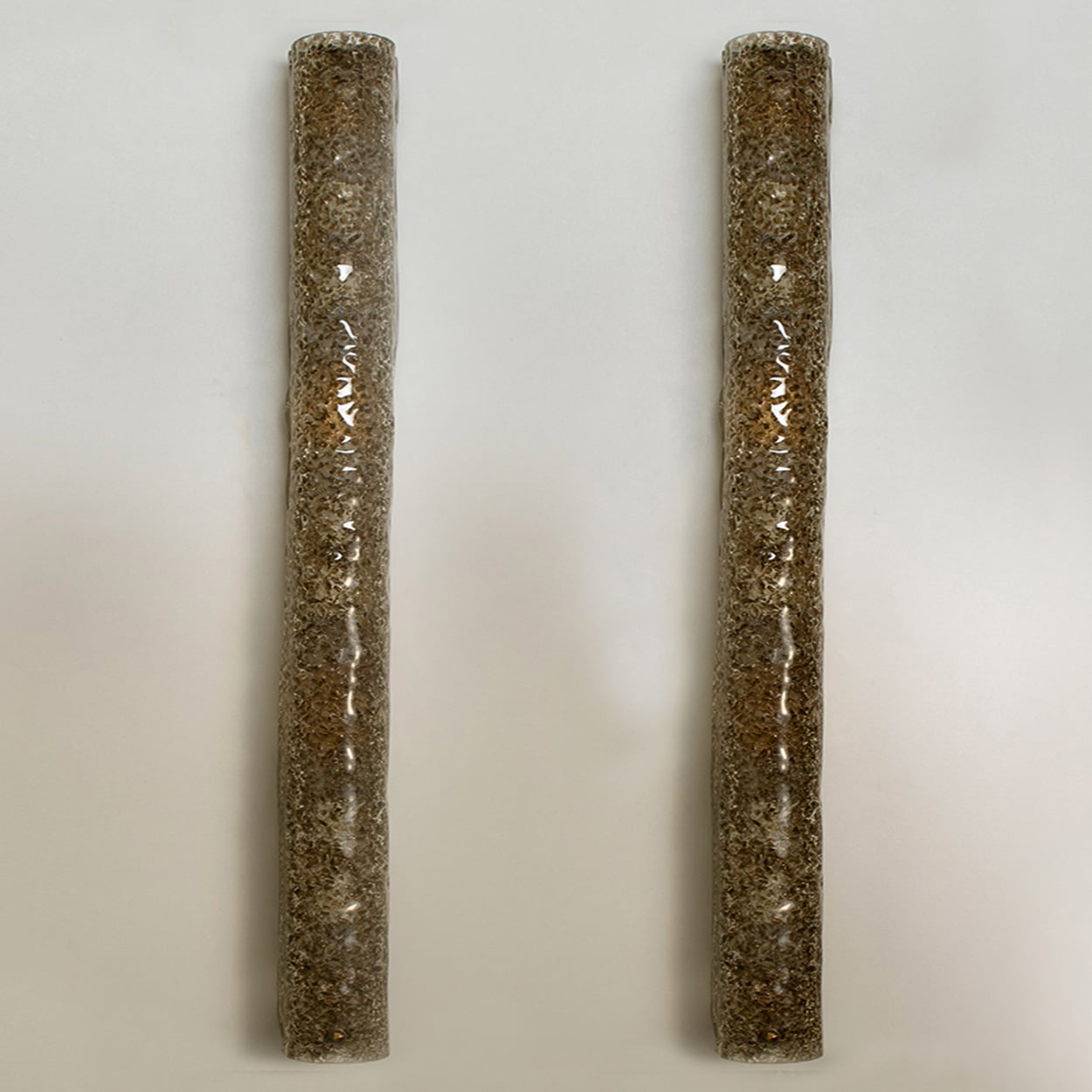 1 of the 2 Brown Glass Wall Light Fixtures Brass by Hillebrand, Germany, 1960