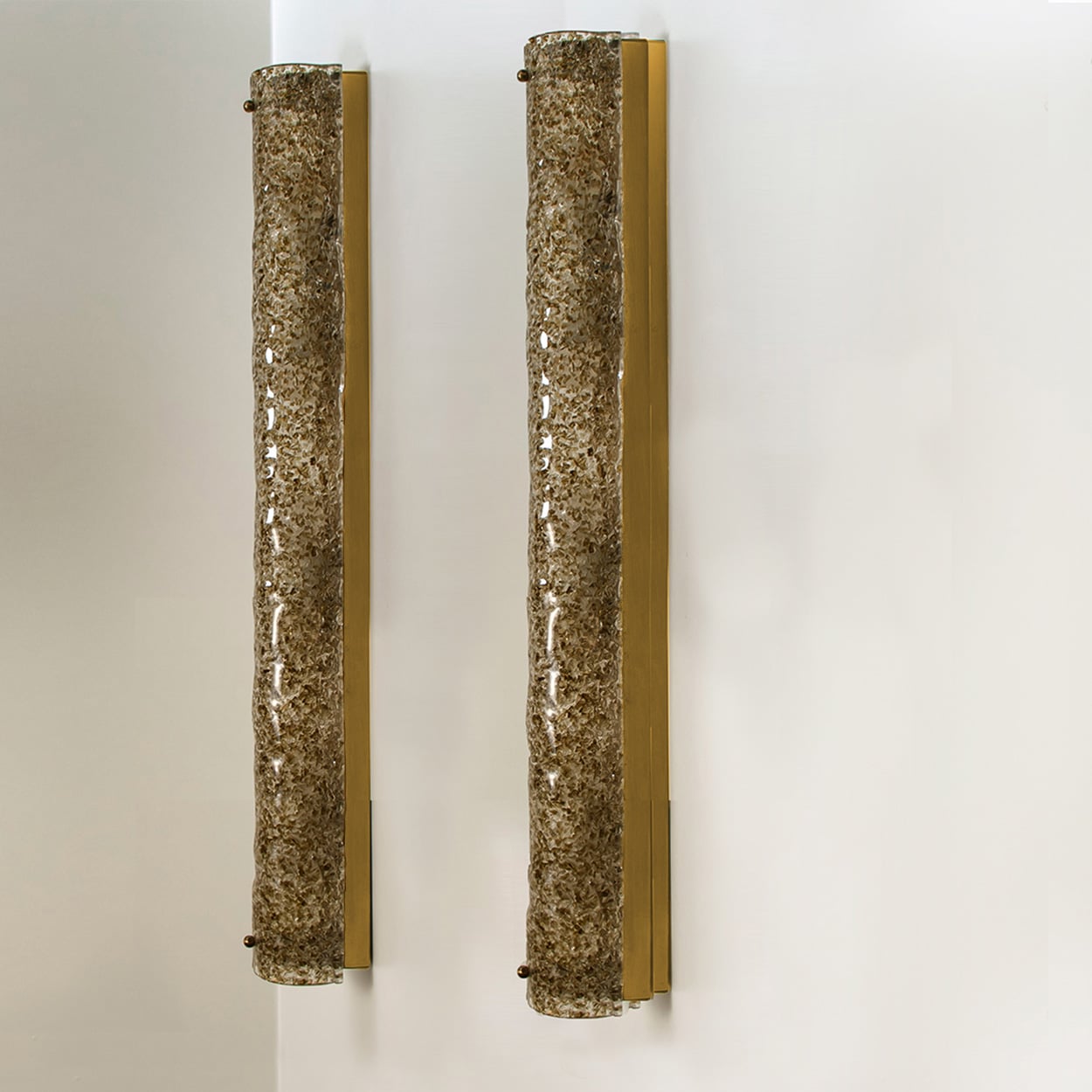 1 of the 2 Brown Glass Wall Light Fixtures Brass by Hillebrand, Germany, 1960