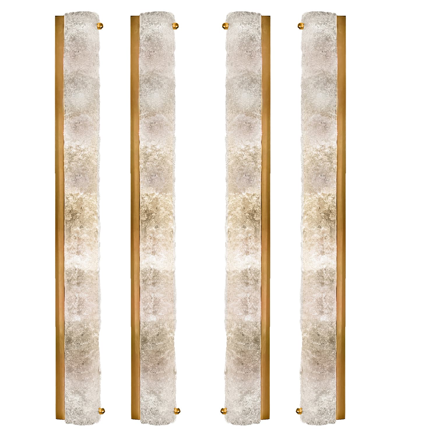 1 of the 4 Ice Glass Wall Light Fixtures with Brass by Hillebrand, Germany, 1960