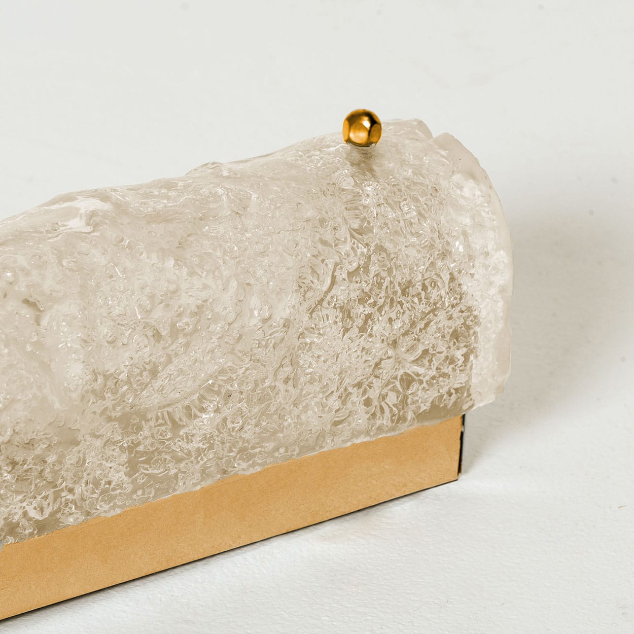 1 of the 4 Ice Glass Wall Light Fixtures with Brass by Hillebrand, Germany, 1960