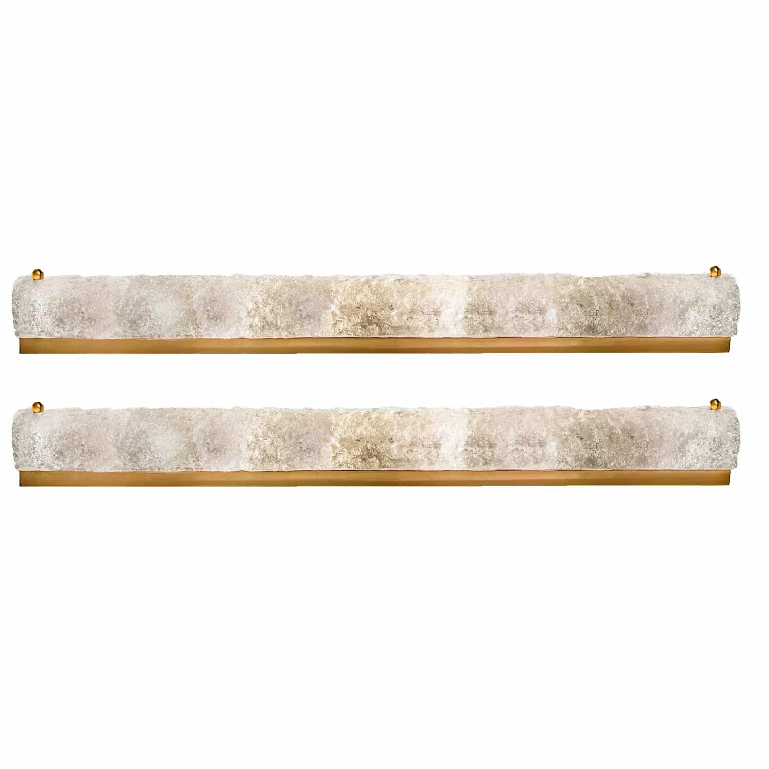 1 of the 4 Ice Glass Wall Light Fixtures with Brass by Hillebrand, Germany, 1960