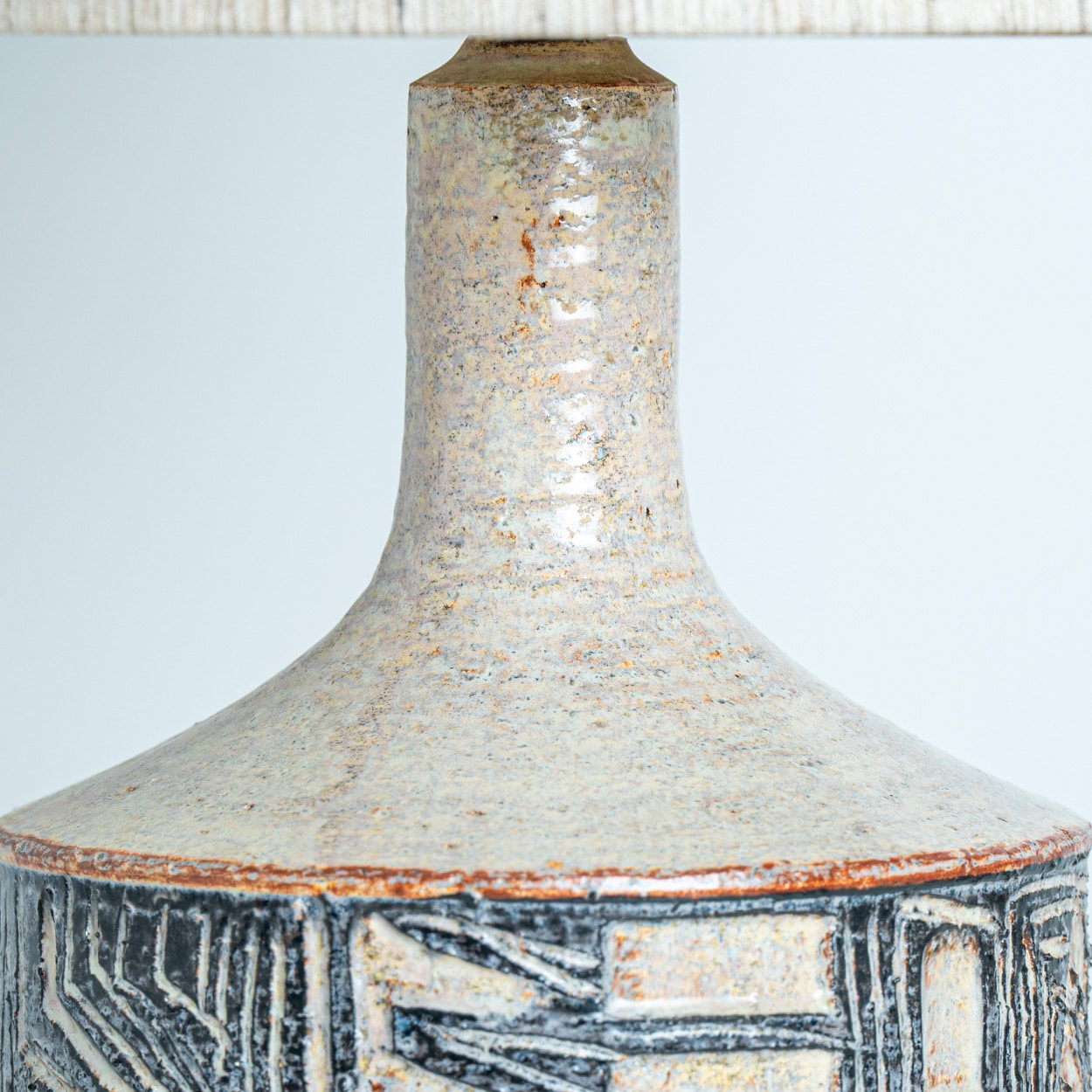 Pair of Large Grey Ceramic Table Lamps for Soholm with Silk Shade, Denmark 1960