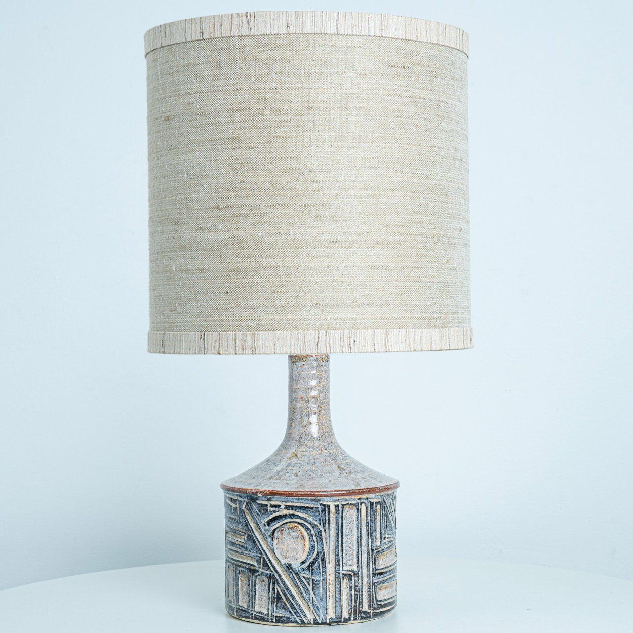 Pair of Large Grey Ceramic Table Lamps for Soholm with Silk Shade, Denmark 1960