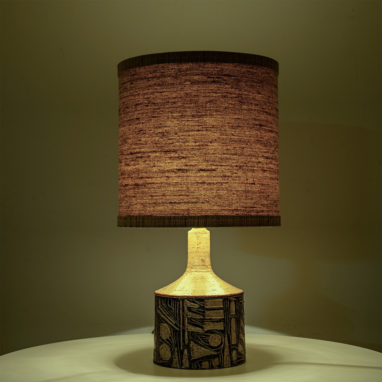 Pair of Large Grey Ceramic Table Lamps for Soholm with Silk Shade, Denmark 1960