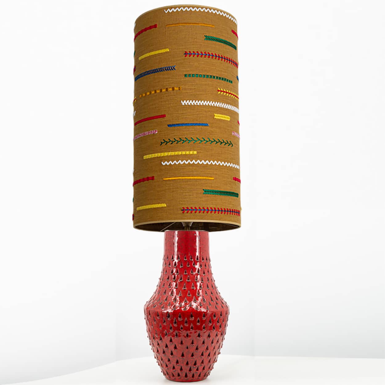 Fratelli Fanciullacci Ceramic Table Lamp with Custom Made Multicolor Lampshade