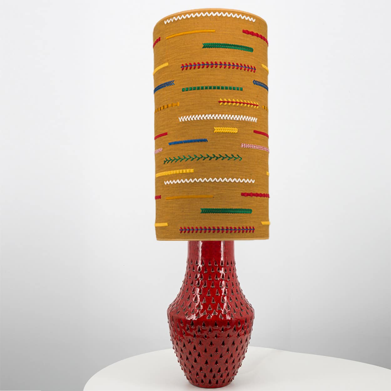 Fratelli Fanciullacci Ceramic Table Lamp with Custom Made Multicolor Lampshade