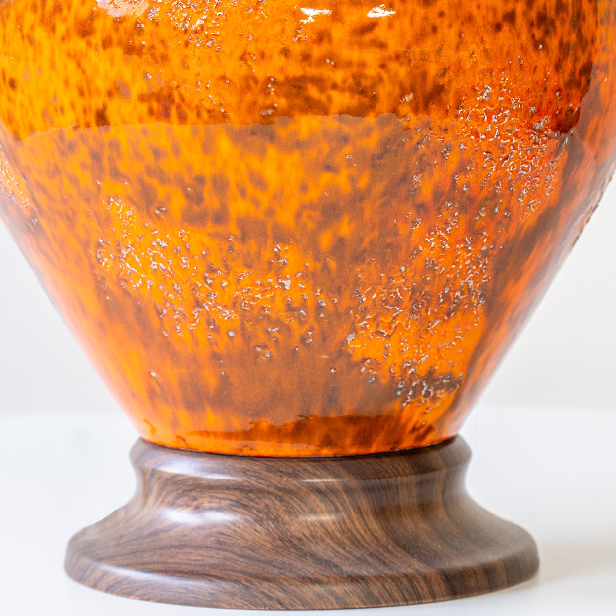 Orange Red Volcanic Glazed Ceramic Floor Lamp, Brown Lampshade by R. Houben