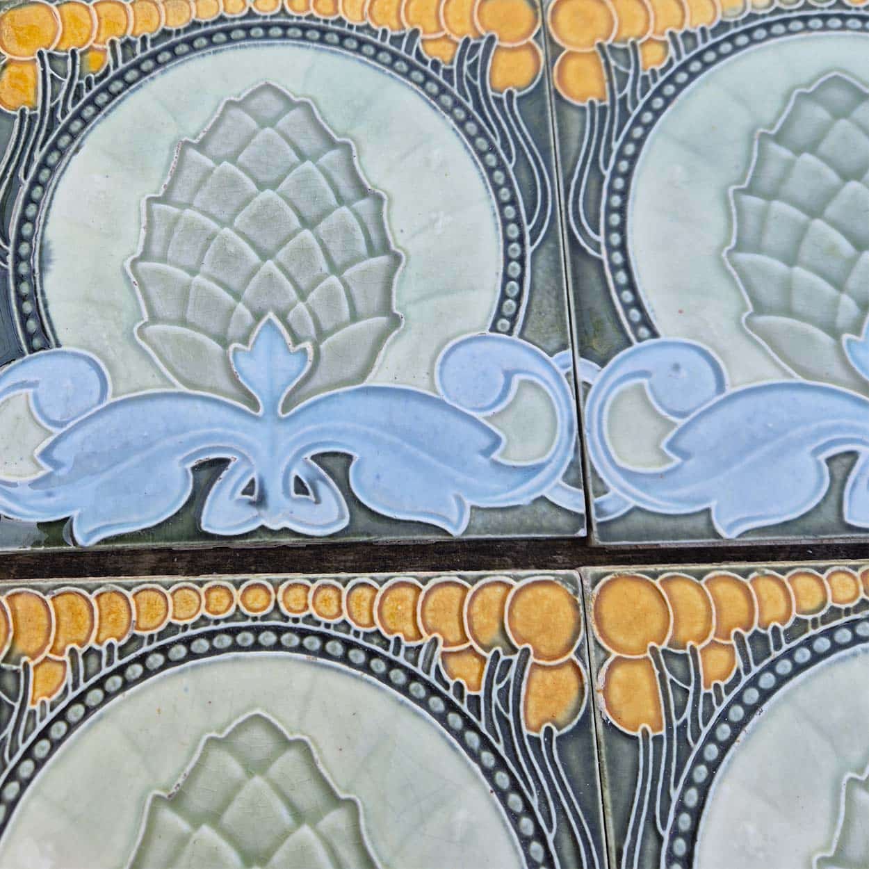 1 of the 33 Pinecones Antique Tiles, Societe Morialme circa 1920, Belgium