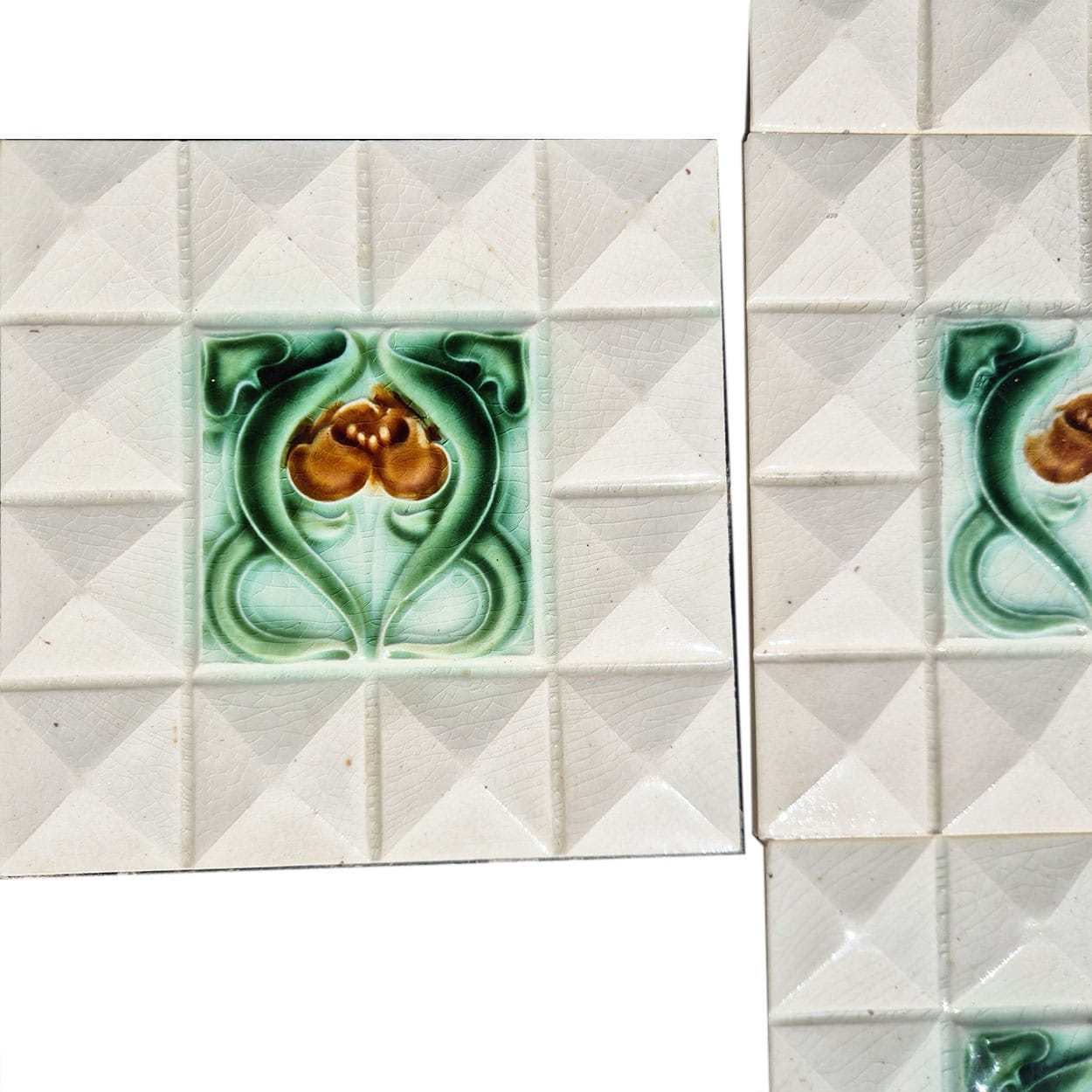 1 of the 60 Cream White Corners Art Deco Middle Glazed Tiles by Societe Morialme