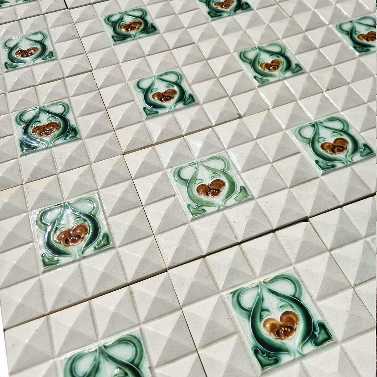 1 of the 60 Cream White Corners Art Deco Middle Glazed Tiles by Societe Morialme