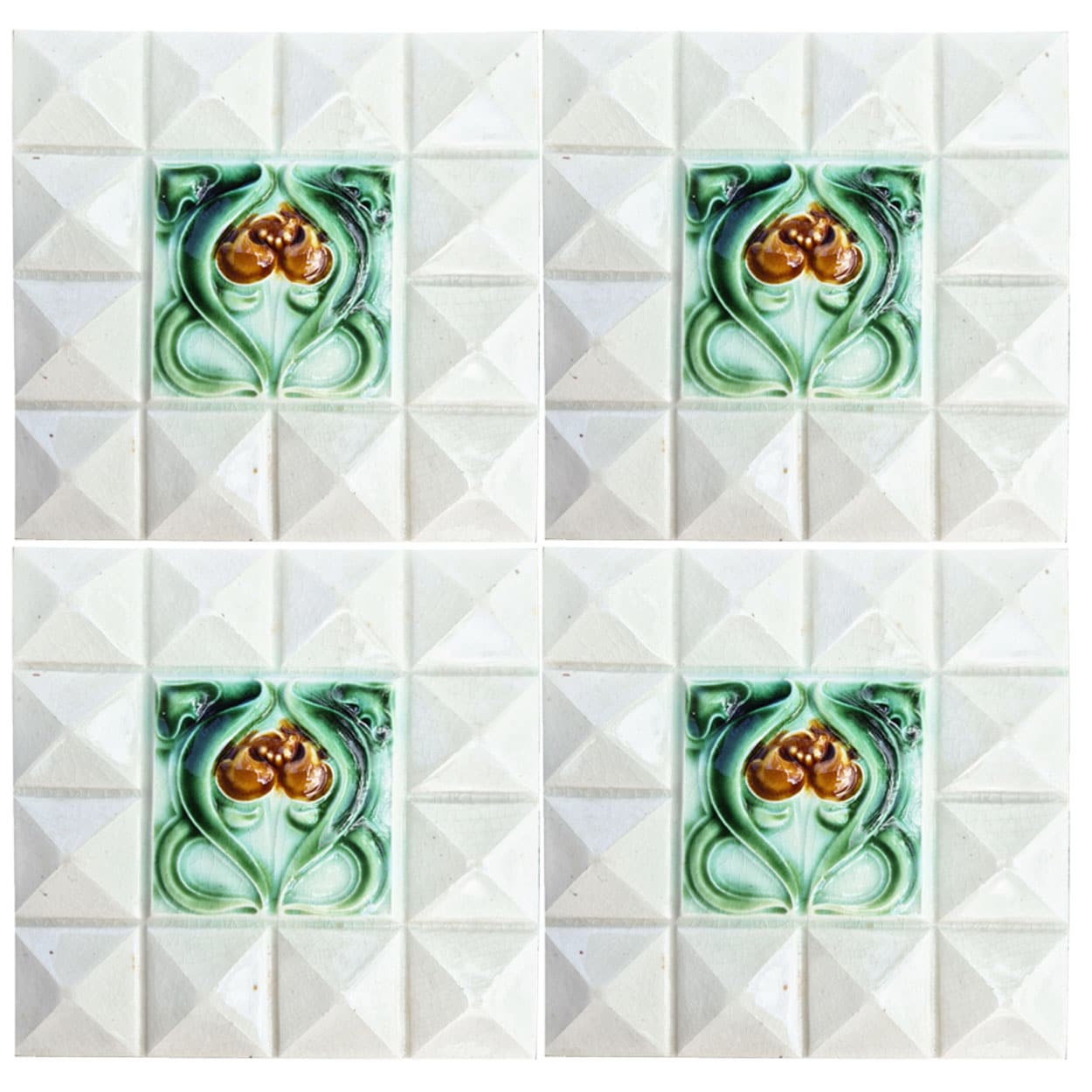 1 of the 60 Cream White Corners Art Deco Middle Glazed Tiles by Societe Morialme