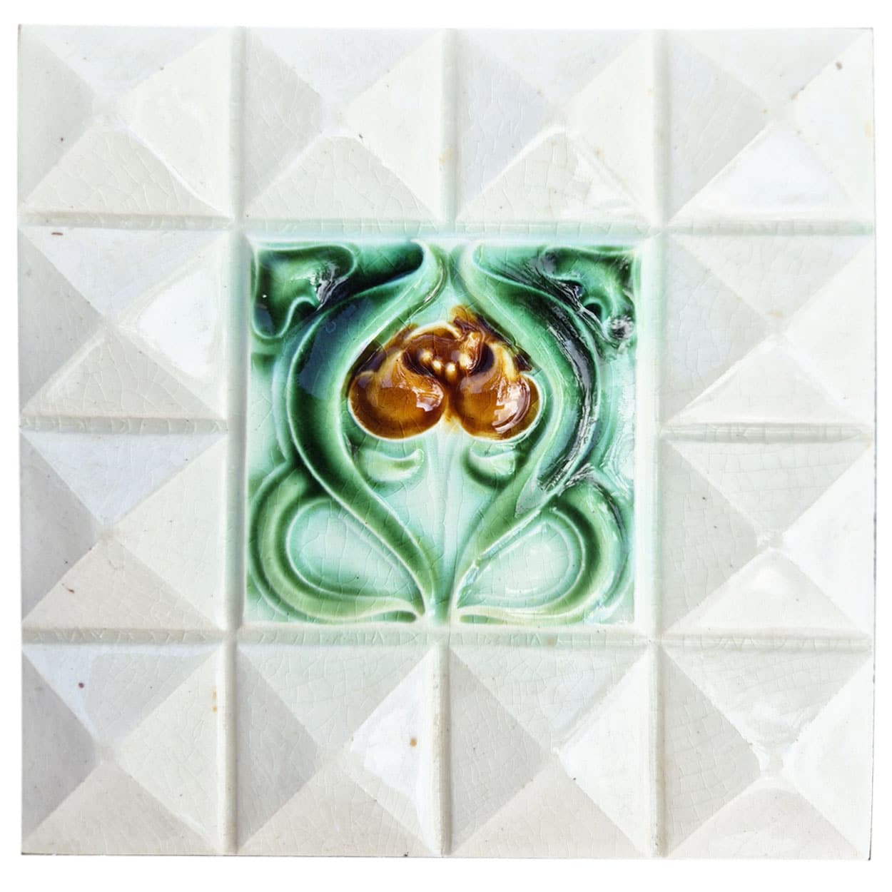 1 of the 60 Cream White Corners Art Deco Middle Glazed Tiles by Societe Morialme