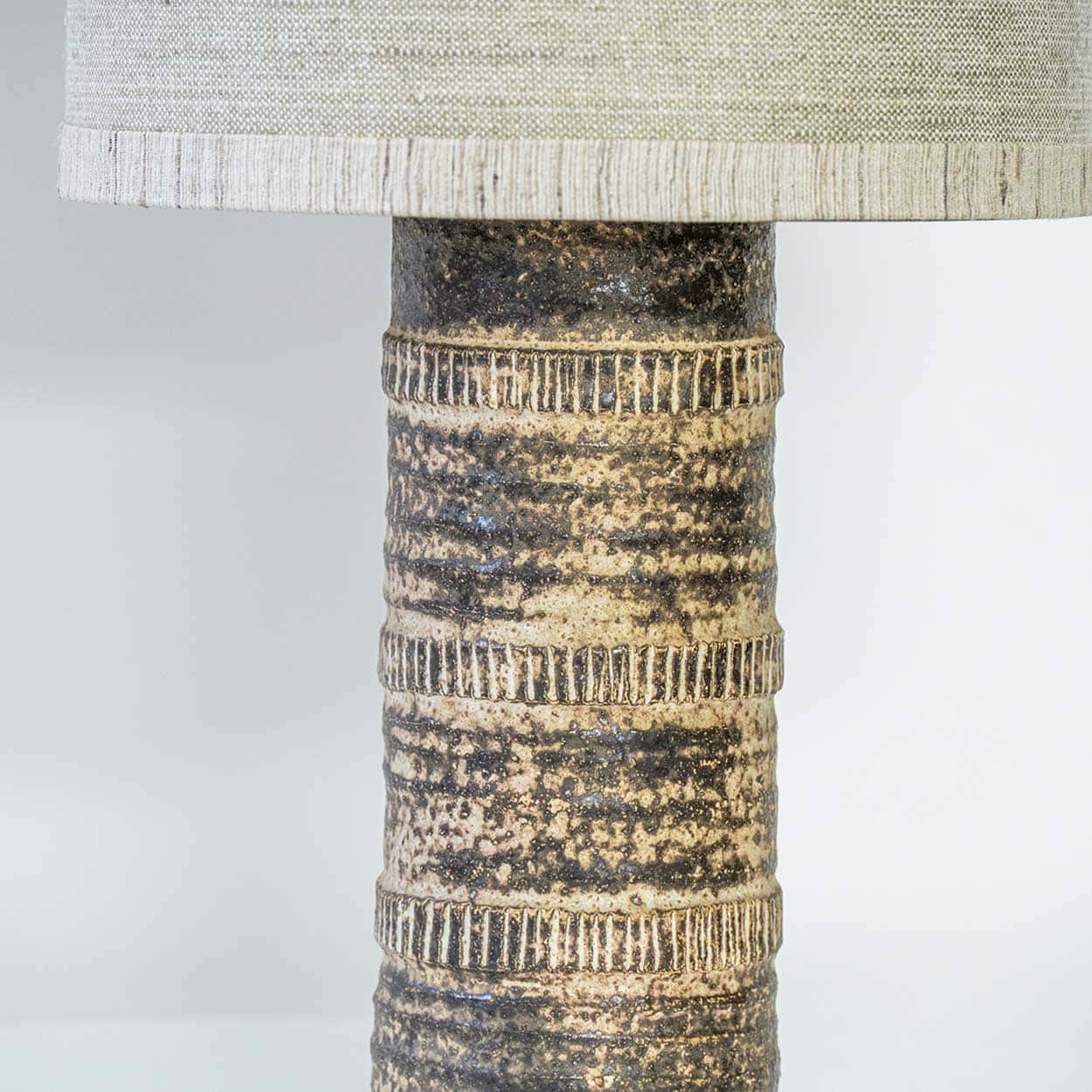 Beige Textured Ceramic Floor Table Lamp, Custom Matching Lampshade by R. Houben