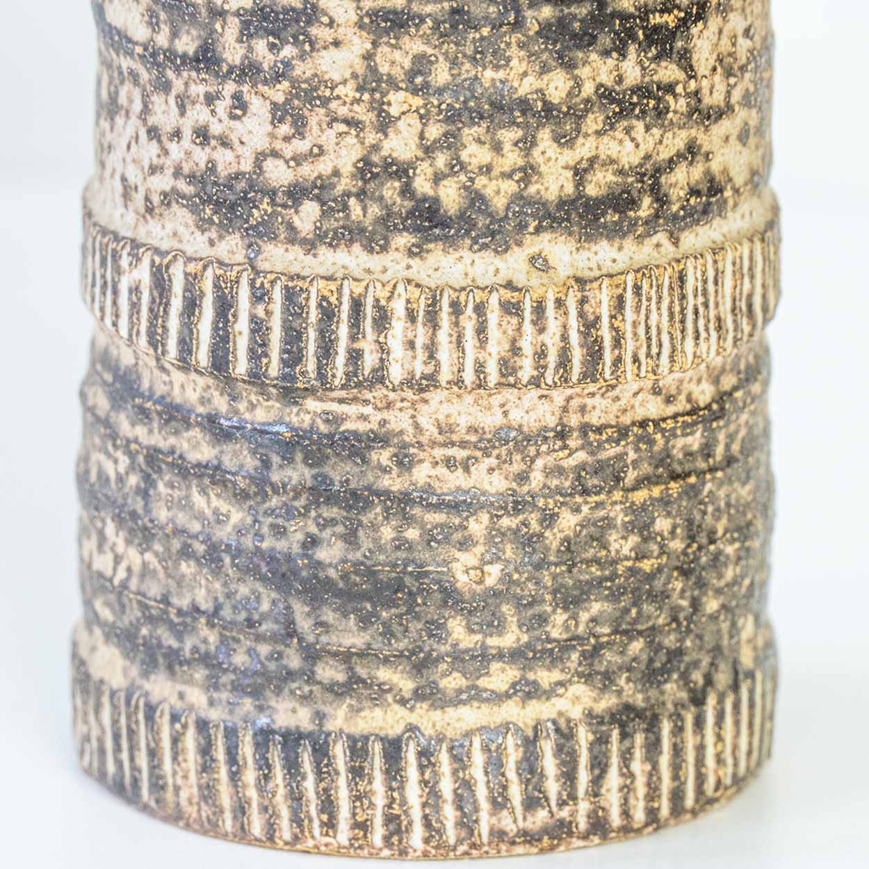 Beige Textured Ceramic Floor Table Lamp, Custom Matching Lampshade by R. Houben