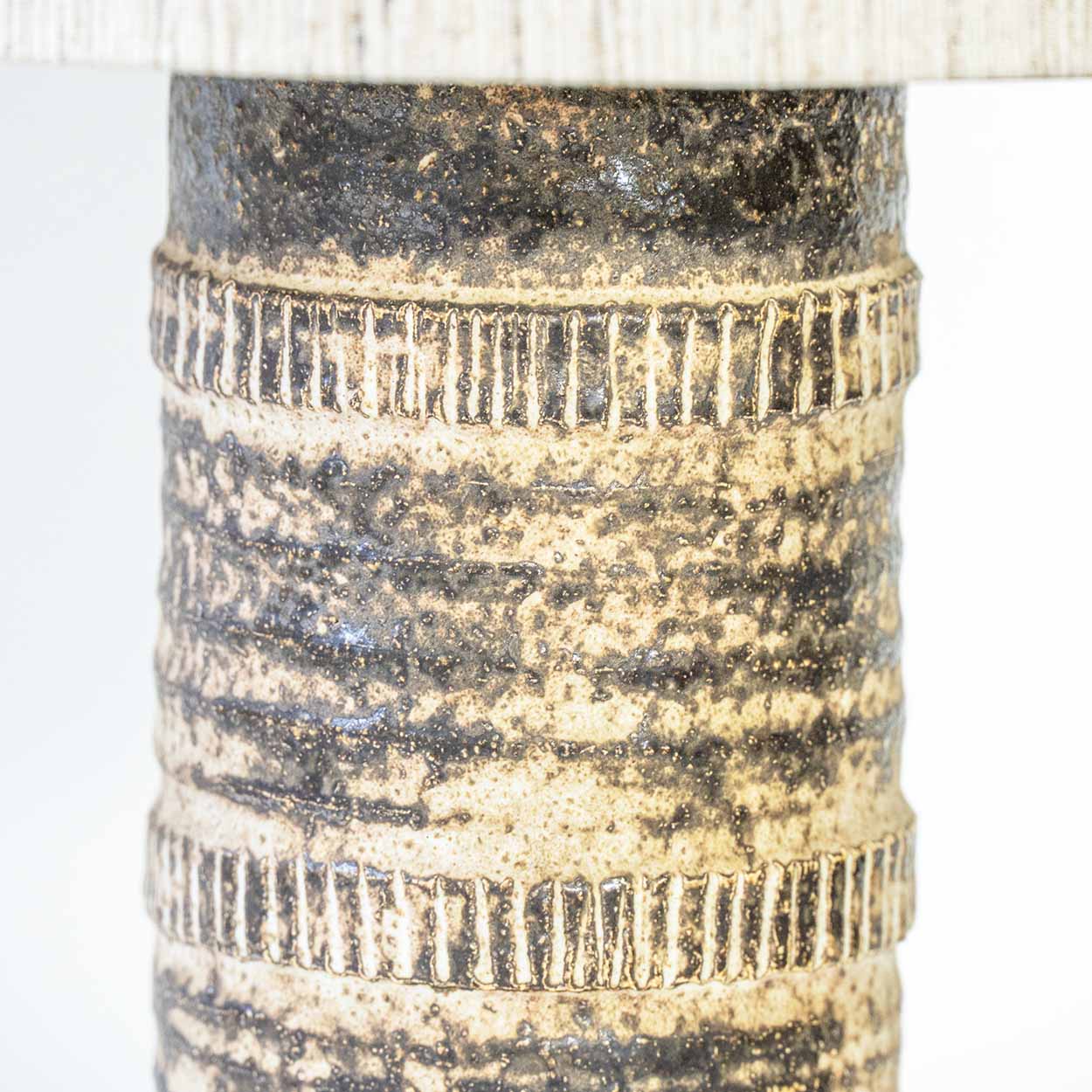 Beige Textured Ceramic Floor Table Lamp, Custom Matching Lampshade by R. Houben