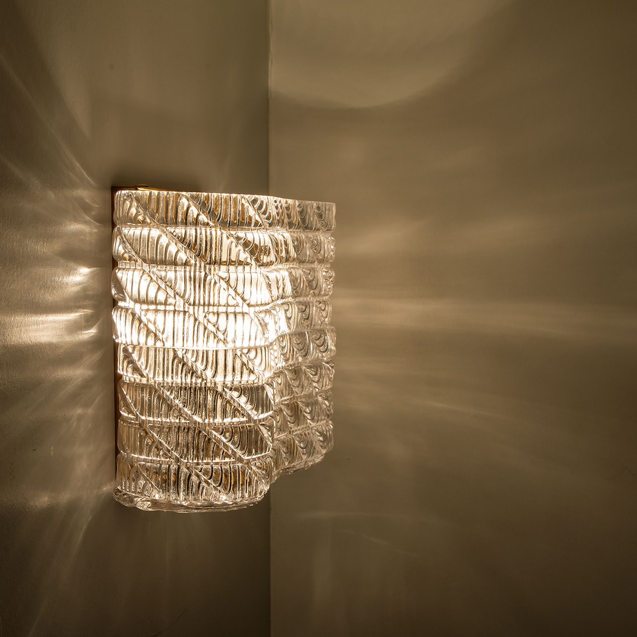 Several Square Organic Ribbed Glass Wall Lights, Italy