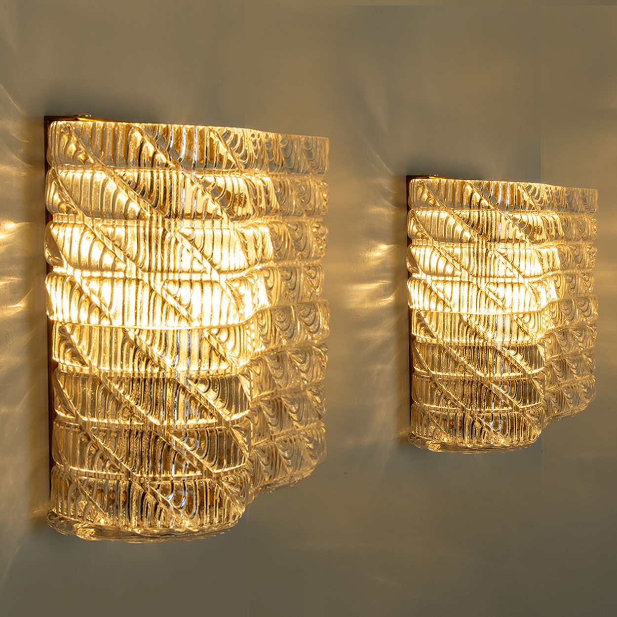 Several Square Organic Ribbed Glass Wall Lights, Italy