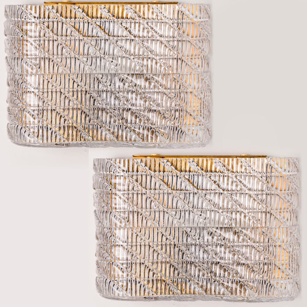 Pair of Organic Ribbed Glass Wall Lights, Italy
