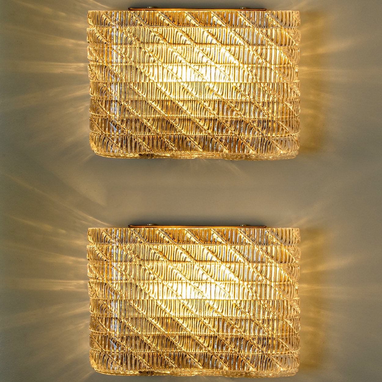 Several Square Organic Ribbed Glass Wall Lights, Italy