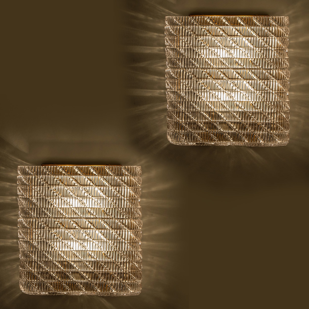 Several Square Wall Lights Ribbed Glass, Italy