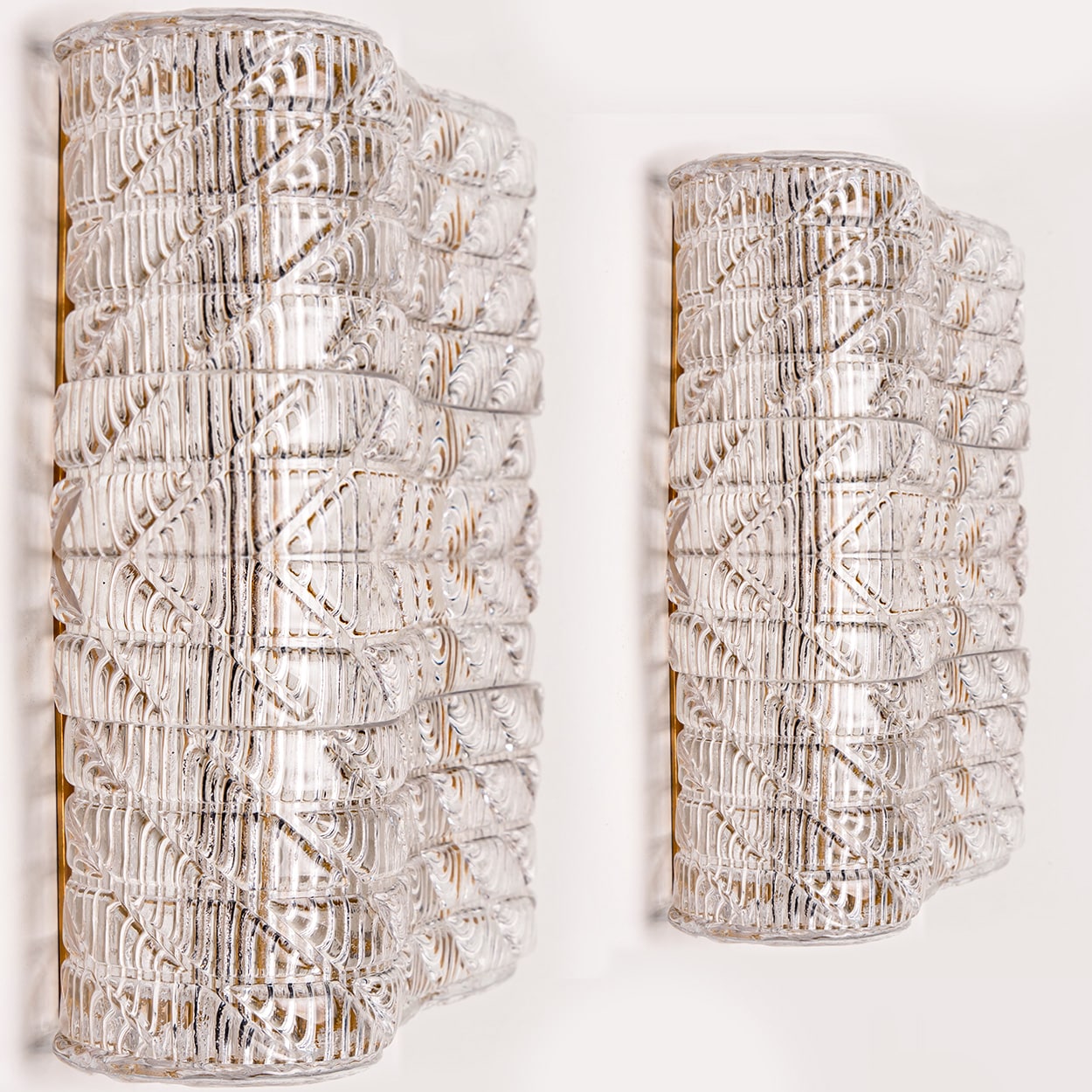 Several Square Wall Lights Ribbed Glass, Italy