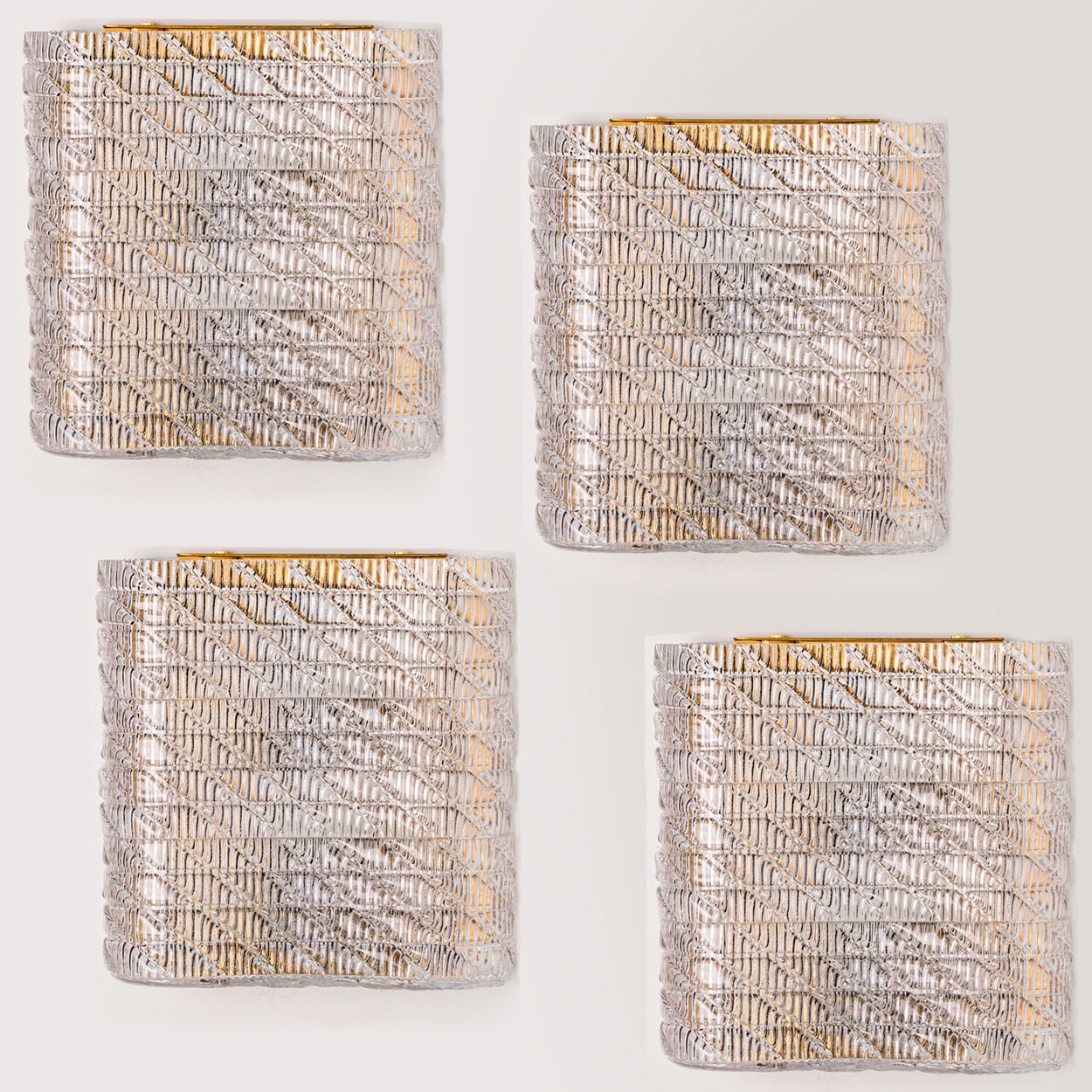 Several Square Wall Lights Ribbed Glass, Italy