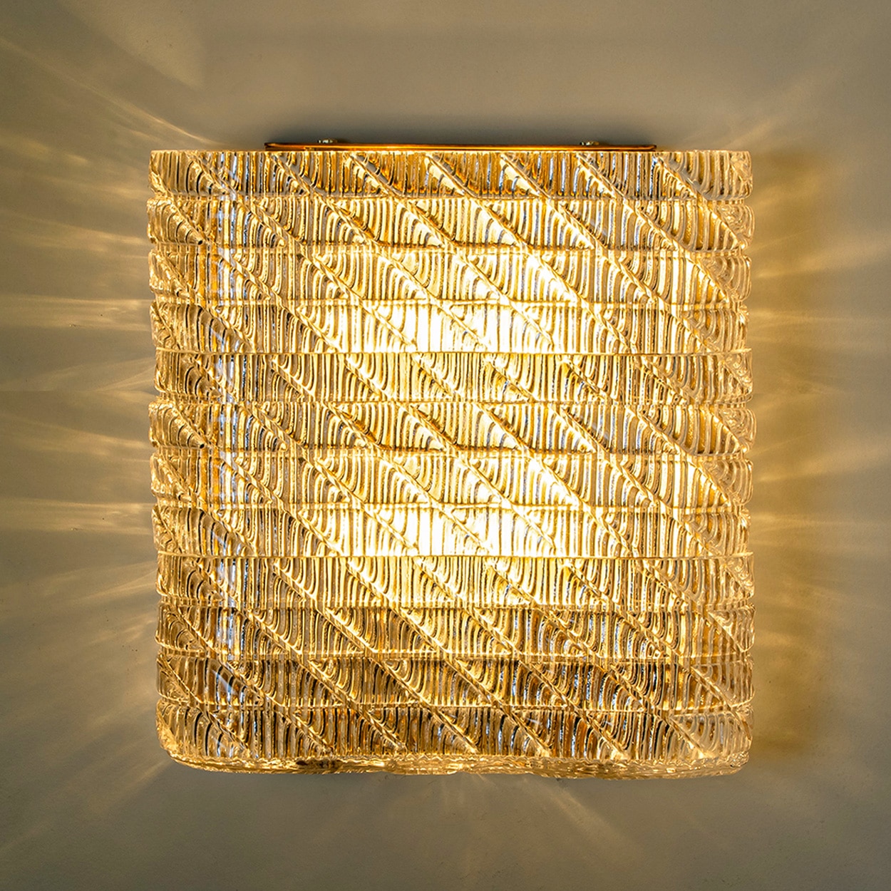 Several Square Wall Lights Ribbed Glass, Italy