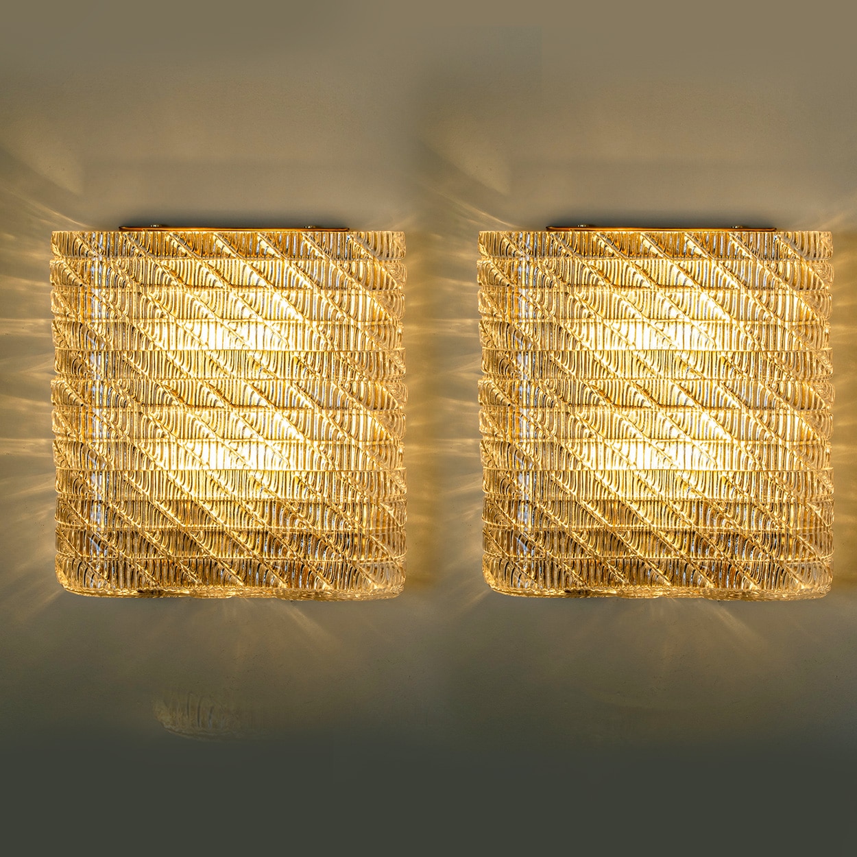 Several Square Wall Lights Ribbed Glass, Italy
