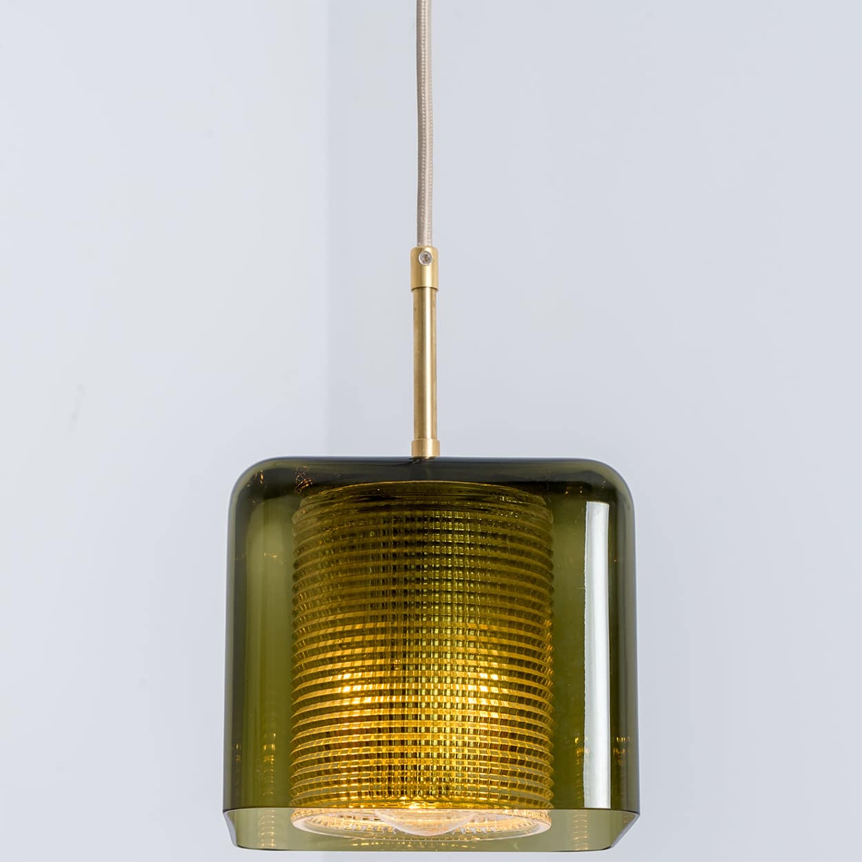 1 of the 3 Green Glass Cube Pendants by Carl Fagerlund for Orrefors, 1960s