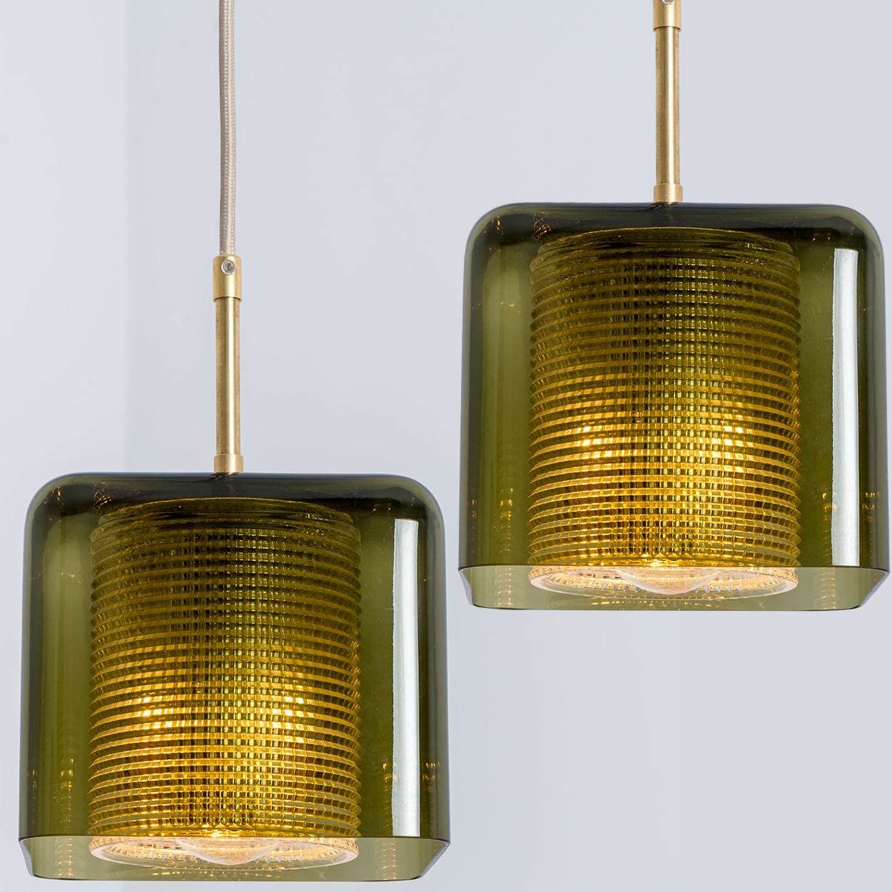 1 of the 3 Green Glass Cube Pendants by Carl Fagerlund for Orrefors, 1960s