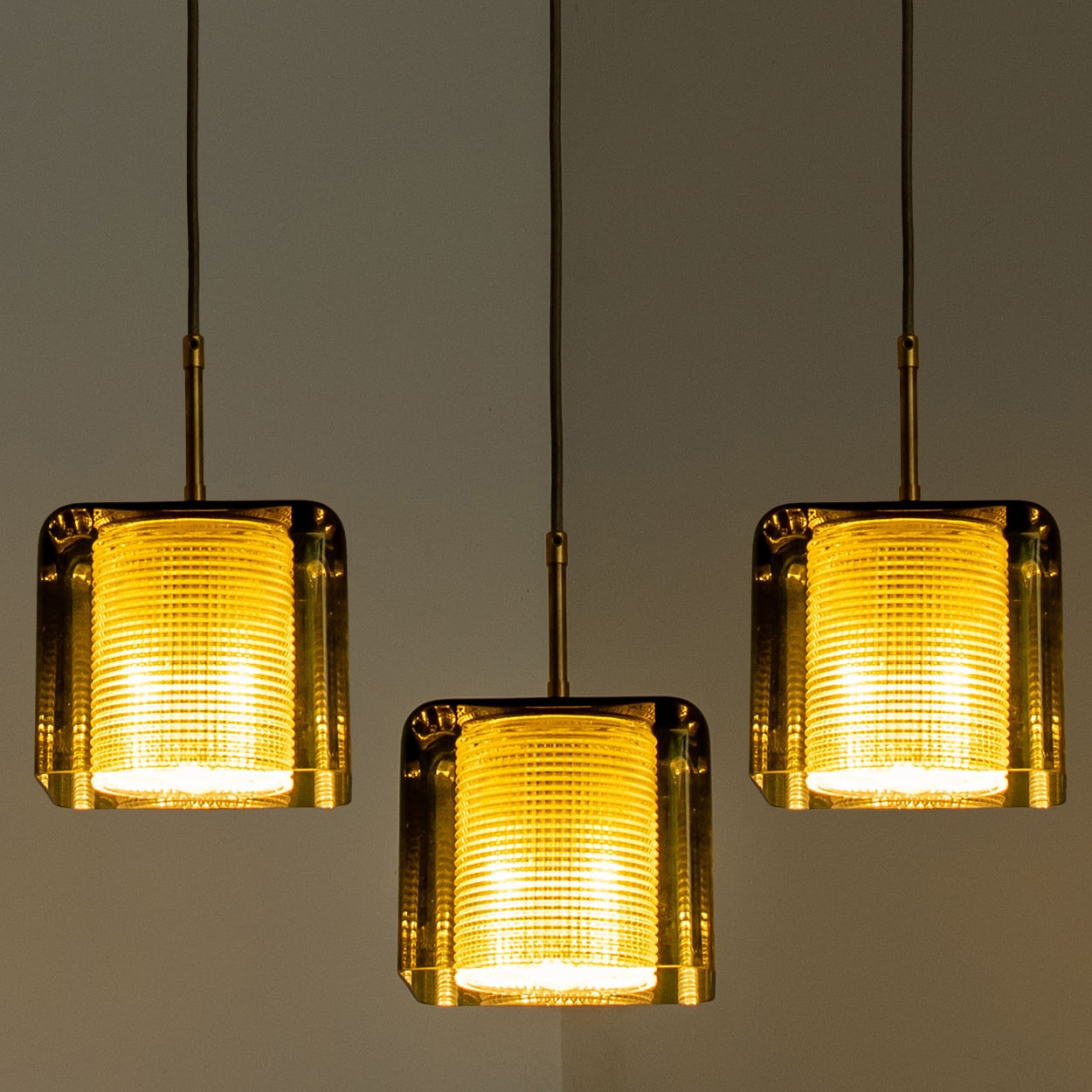 1 of the 3 Green Glass Cube Pendants by Carl Fagerlund for Orrefors, 1960s