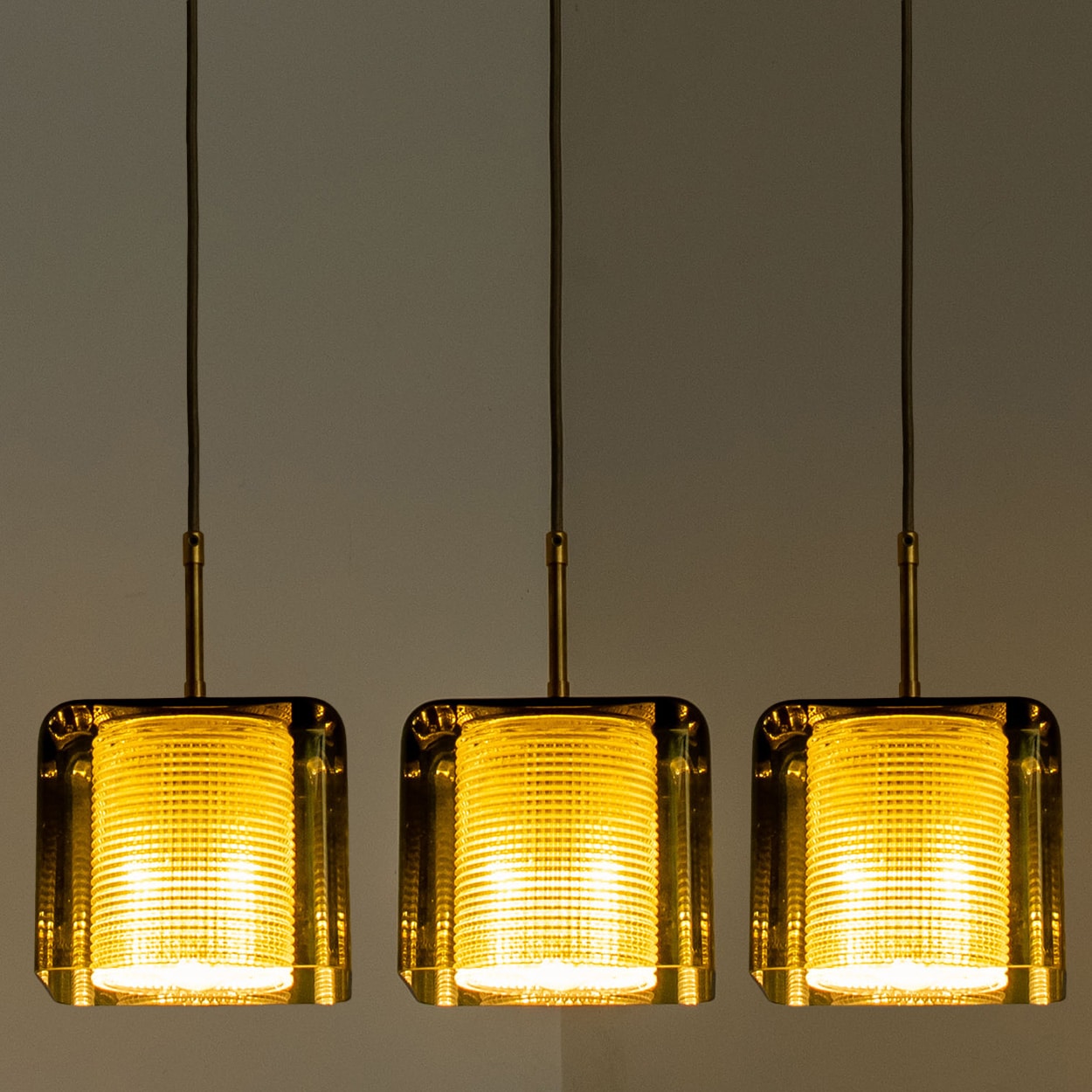 1 of the 3 Green Glass Cube Pendants by Carl Fagerlund for Orrefors, 1960s