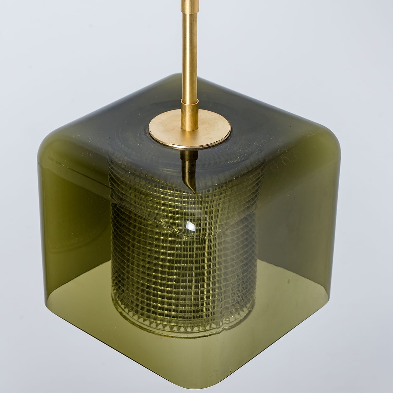 1 of the 3 Green Glass Cube Pendants by Carl Fagerlund for Orrefors, 1960s