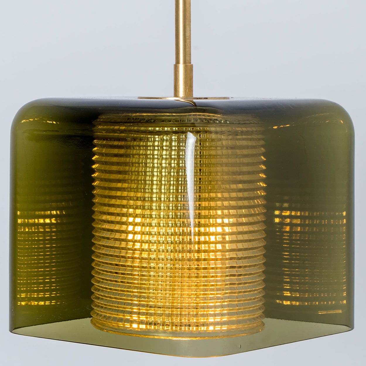 1 of the 3 Green Glass Cube Pendants by Carl Fagerlund for Orrefors, 1960s