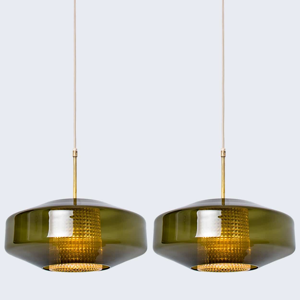 Pair of Green Glass Disc Pendants by Carl Fagerlund for Orrefors, 1960s