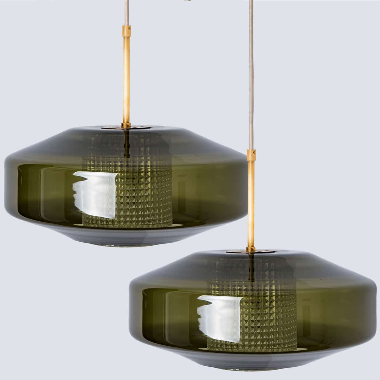 Pair of Green Glass Disc Pendants by Carl Fagerlund for Orrefors, 1960s