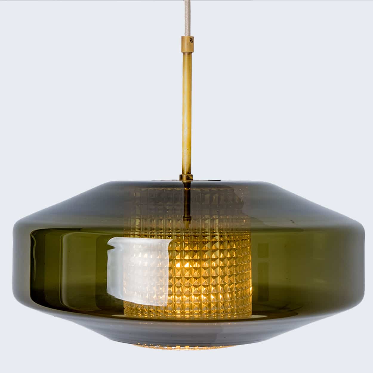 Pair of Green Glass Disc Pendants by Carl Fagerlund for Orrefors, 1960s