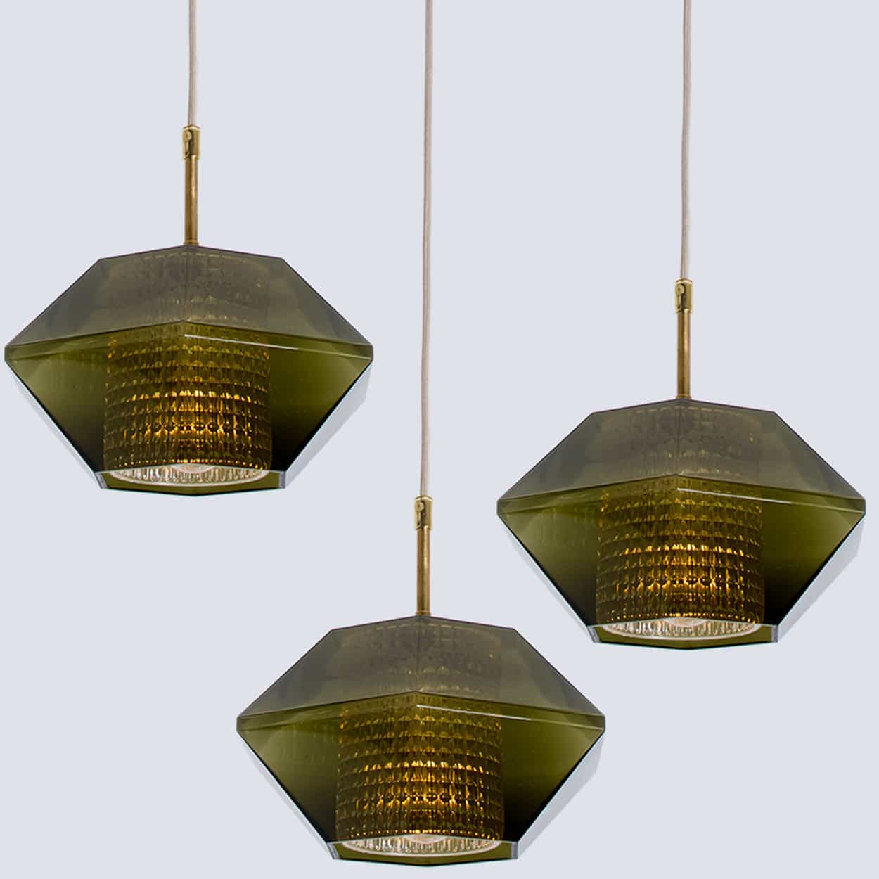 1 of the 3 Green Glass Hexagon Pendants by Carl Fagerlund for Orrefors, 1960s