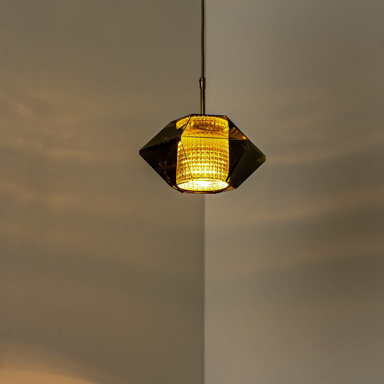 1 of the 3 Green Glass Hexagon Pendants by Carl Fagerlund for Orrefors, 1960s